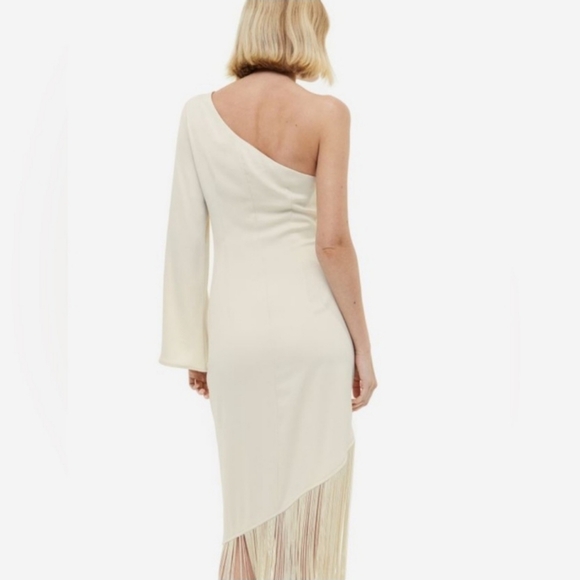H&M Cream One-Shoulder Fringe Midi Dress - Picture 2 of 6